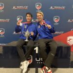 Anthony (GOLD, Cadets MS) with coach Kostya at Junior Olympics, February 2023